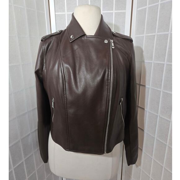 NWT Eloquii Faux Leather Moto Zip Up Short Asymmetrical Jacket Plus Size: 14/16 - Picture 5 of 11